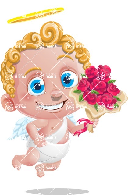 Cupid Cartoon Character - Cartoon Cupid with Roses